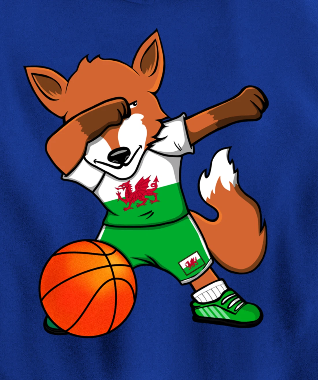 Dabbing Fox Wales Basketball Fans Jersey Welsh Flag Sport Pullover Hoodie