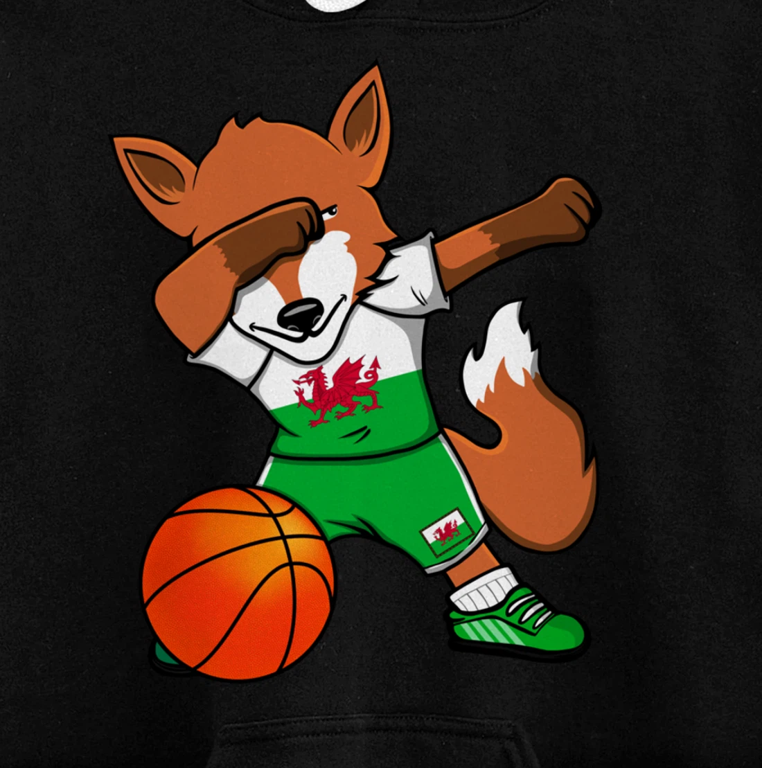 Dabbing Fox Wales Basketball Fans Jersey Welsh Flag Sport Pullover Hoodie
