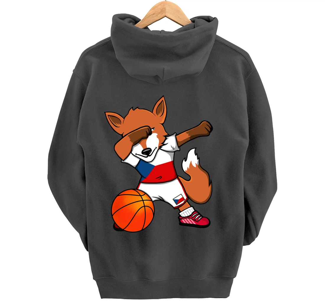 Dabbing Fox Czech Republic Basketball Fans Jersey Czech Flag Pullover Hoodie
