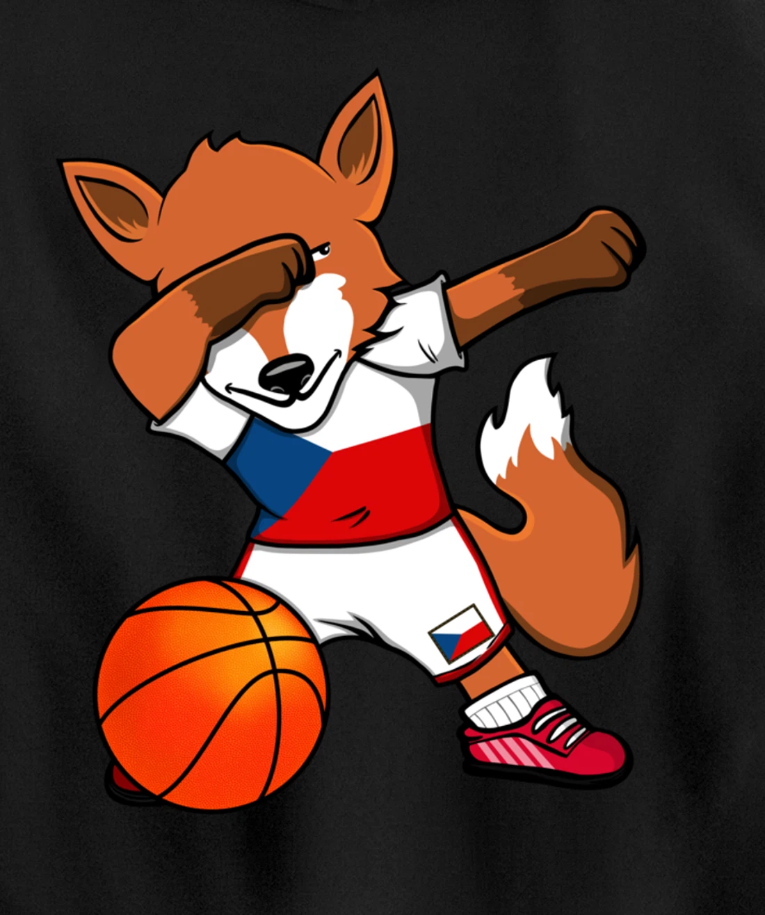 Dabbing Fox Czech Republic Basketball Fans Jersey Czech Flag Pullover Hoodie