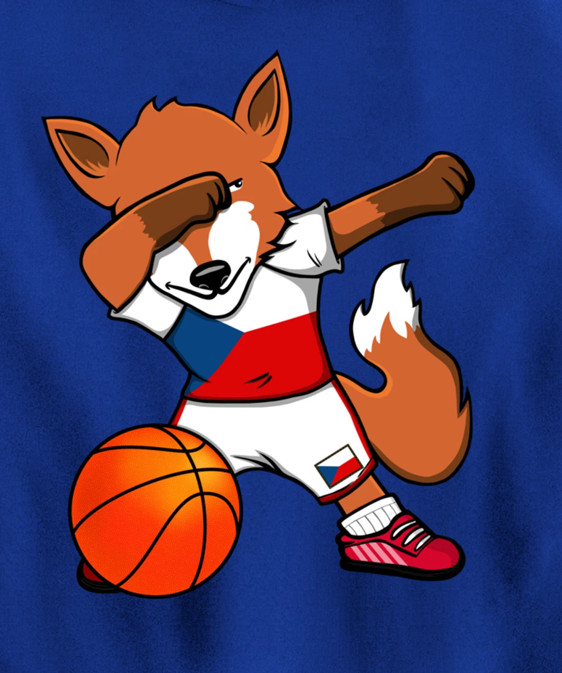 Dabbing Fox Czech Republic Basketball Fans Jersey Czech Flag Pullover Hoodie
