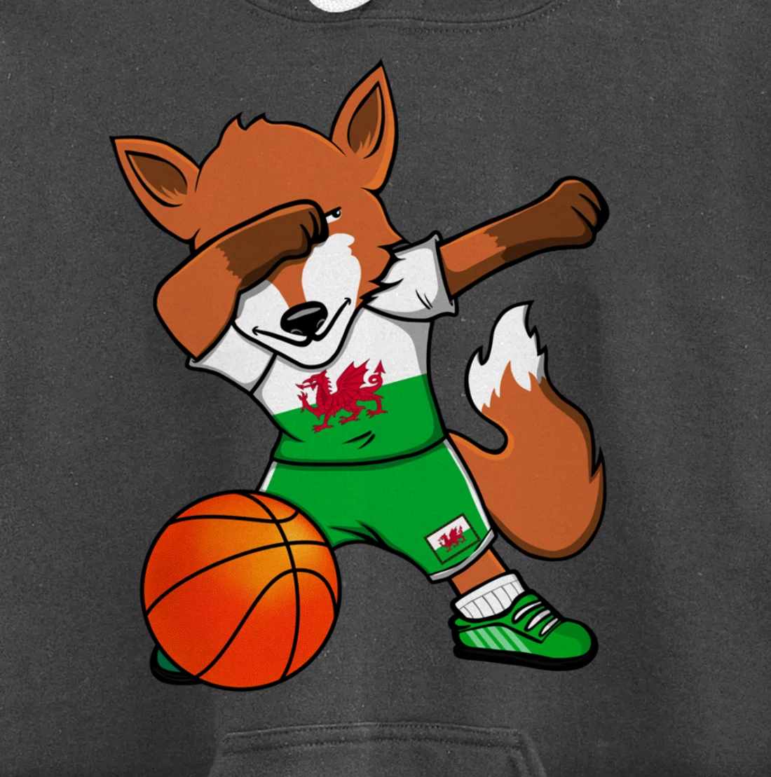 Dabbing Fox Wales Basketball Fans Jersey Welsh Flag Sport Pullover Hoodie