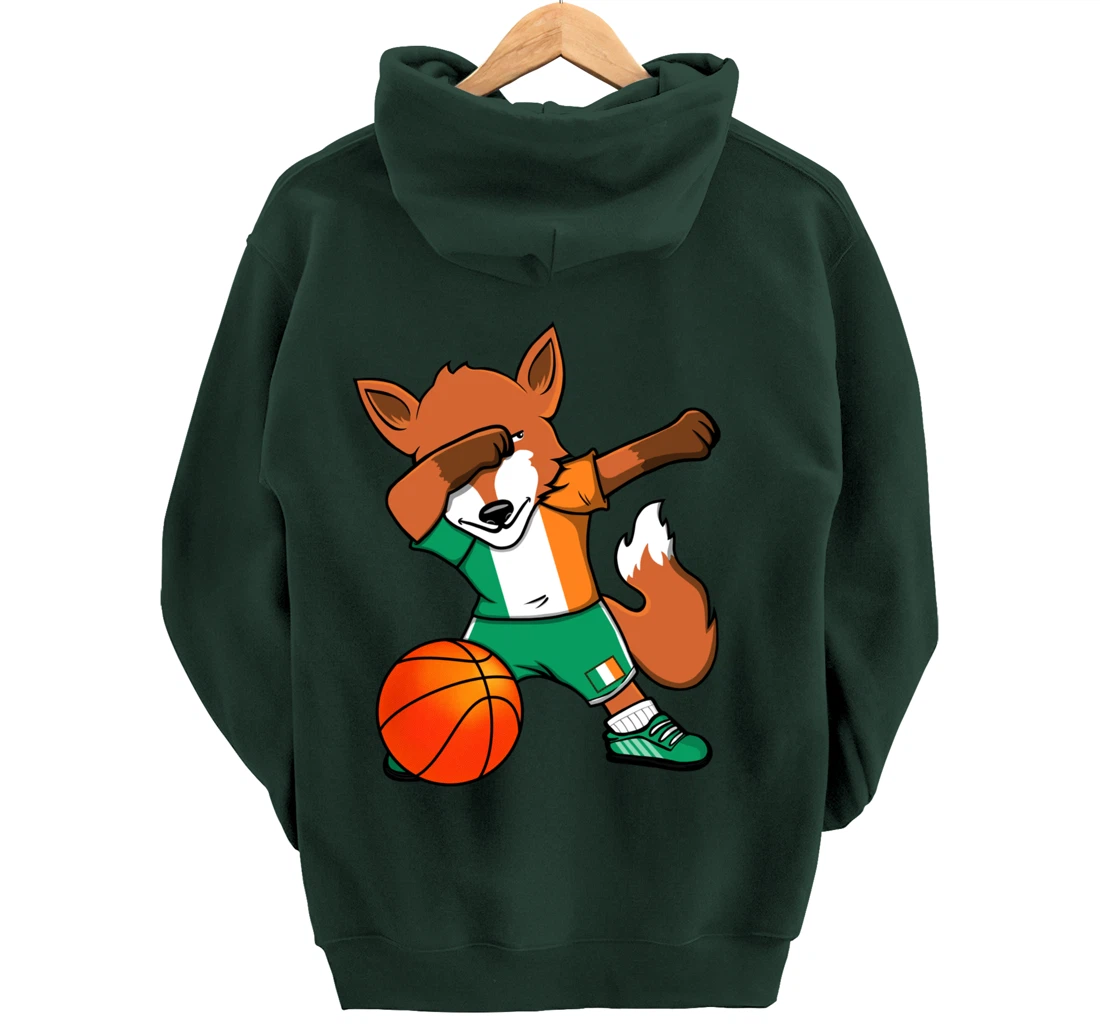 Dabbing Fox Ireland Basketball Fans Jersey Irish Flag Sport Pullover Hoodie