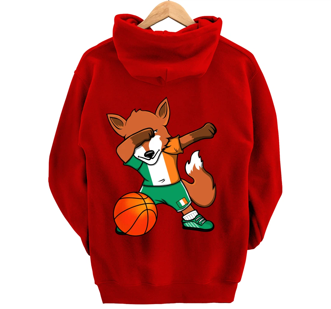 Dabbing Fox Ireland Basketball Fans Jersey Irish Flag Sport Pullover Hoodie
