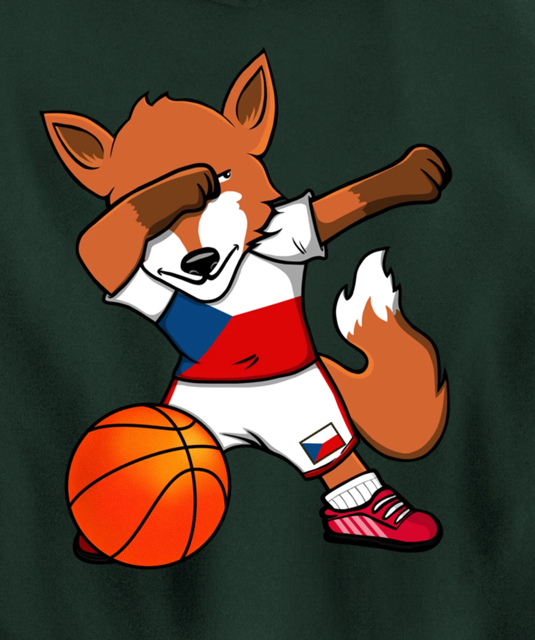 Dabbing Fox Czech Republic Basketball Fans Jersey Czech Flag Pullover Hoodie