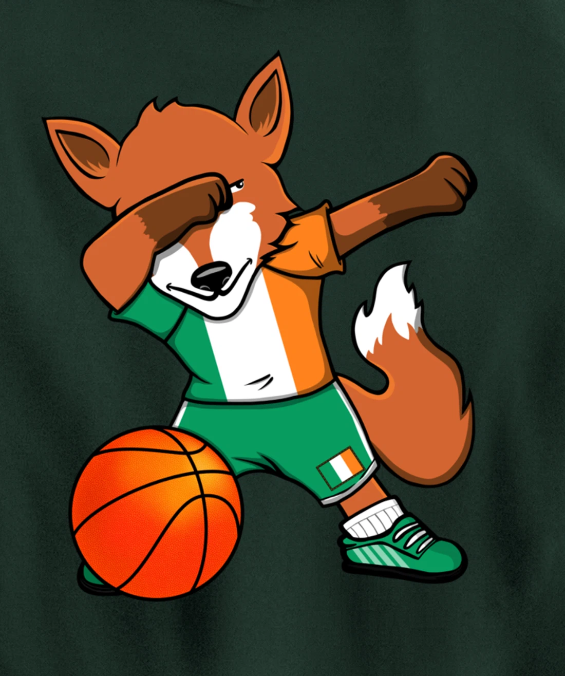 Dabbing Fox Ireland Basketball Fans Jersey Irish Flag Sport Pullover Hoodie