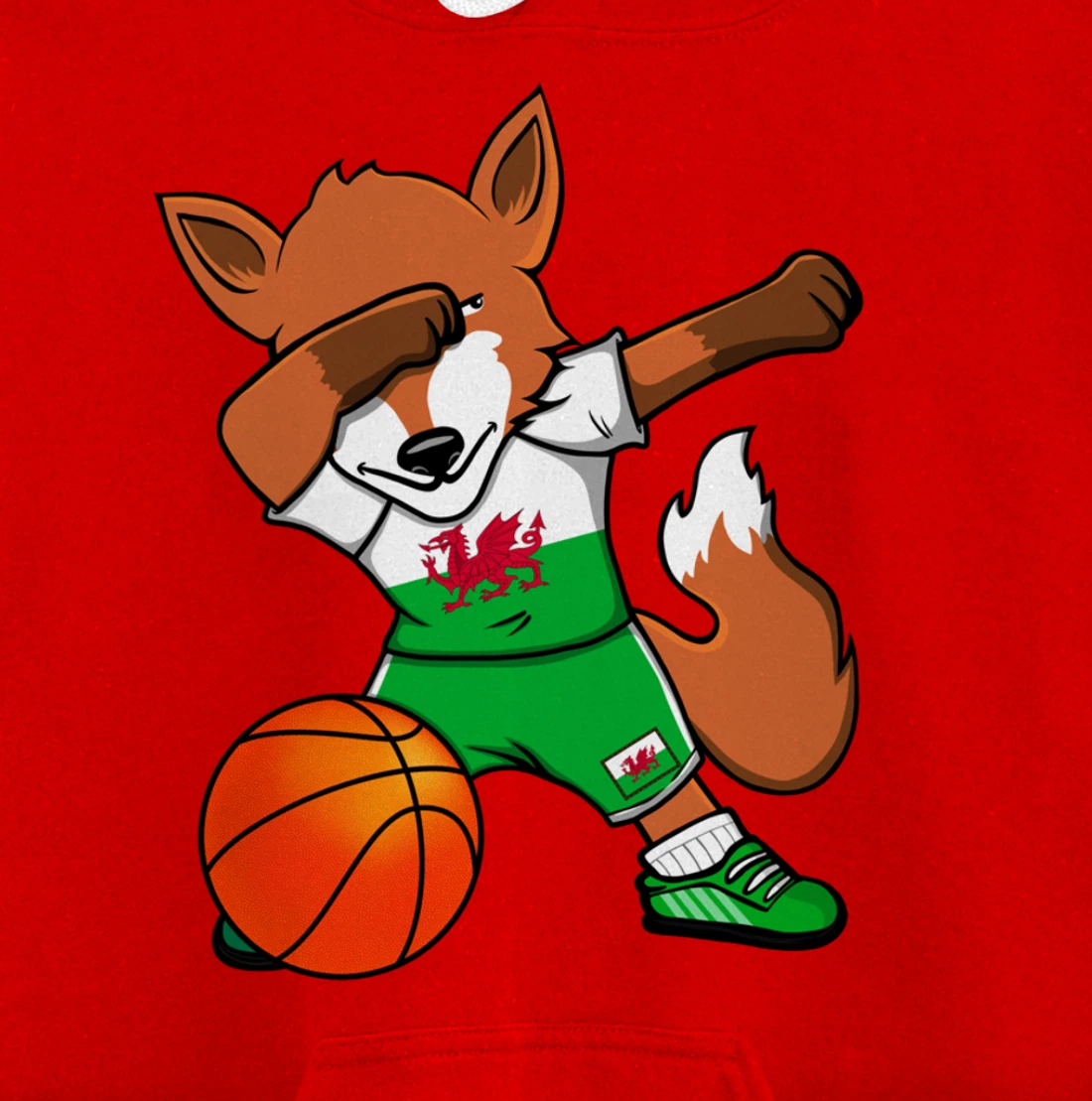 Dabbing Fox Wales Basketball Fans Jersey Welsh Flag Sport Pullover Hoodie