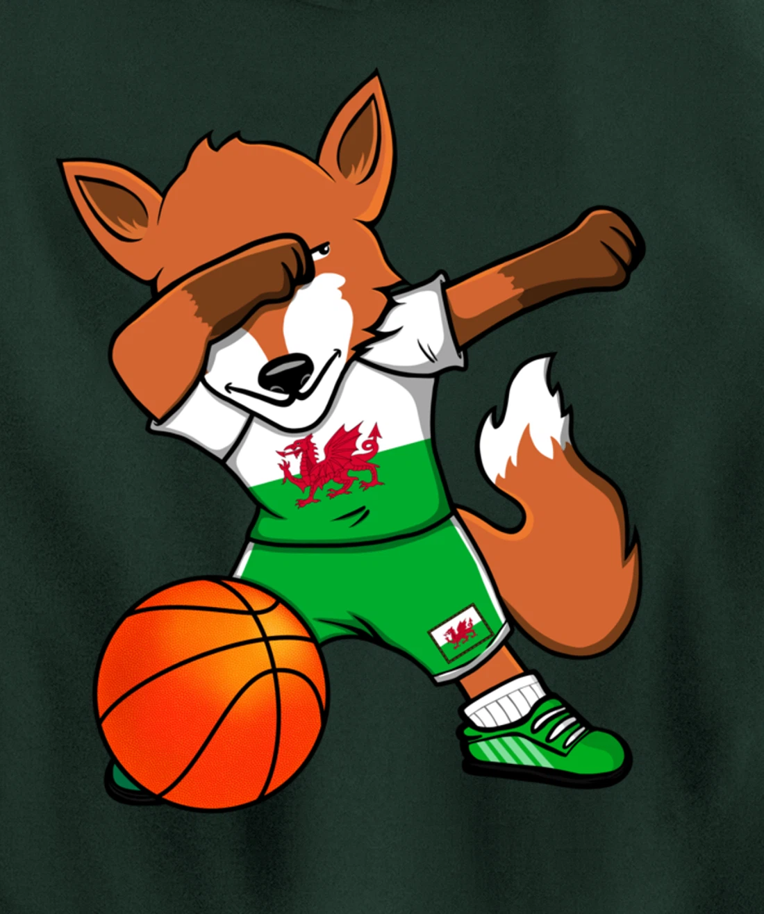 Dabbing Fox Wales Basketball Fans Jersey Welsh Flag Sport Pullover Hoodie
