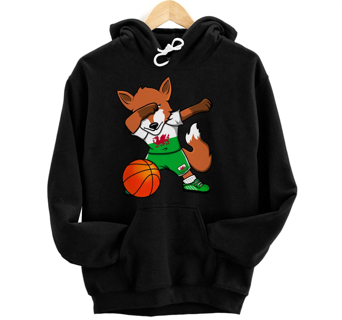 Dabbing Fox Wales Basketball Fans Jersey Welsh Flag Sport Pullover Hoodie