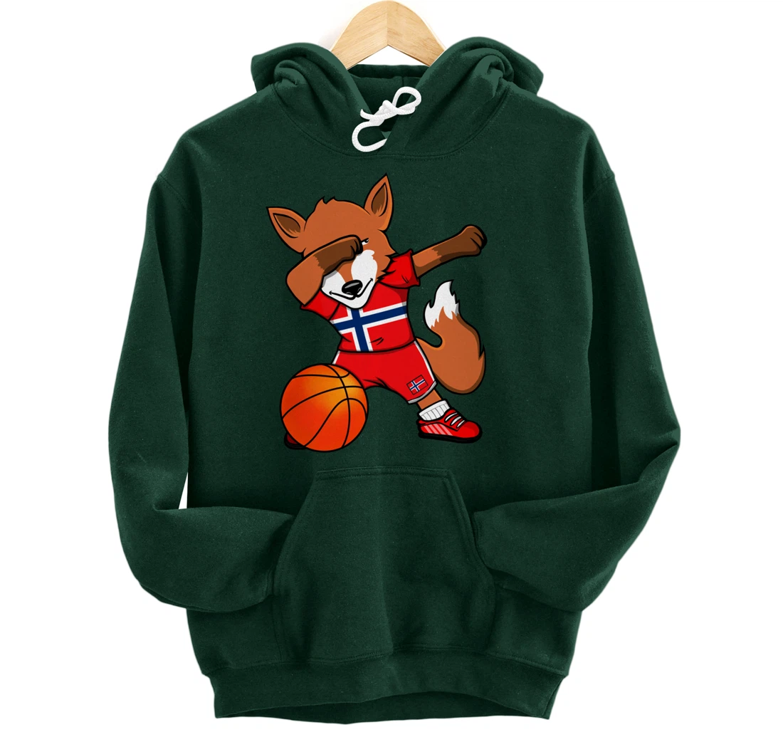 Dabbing Fox Norway Basketball Fans Jersey Norwegian Flag Pullover Hoodie