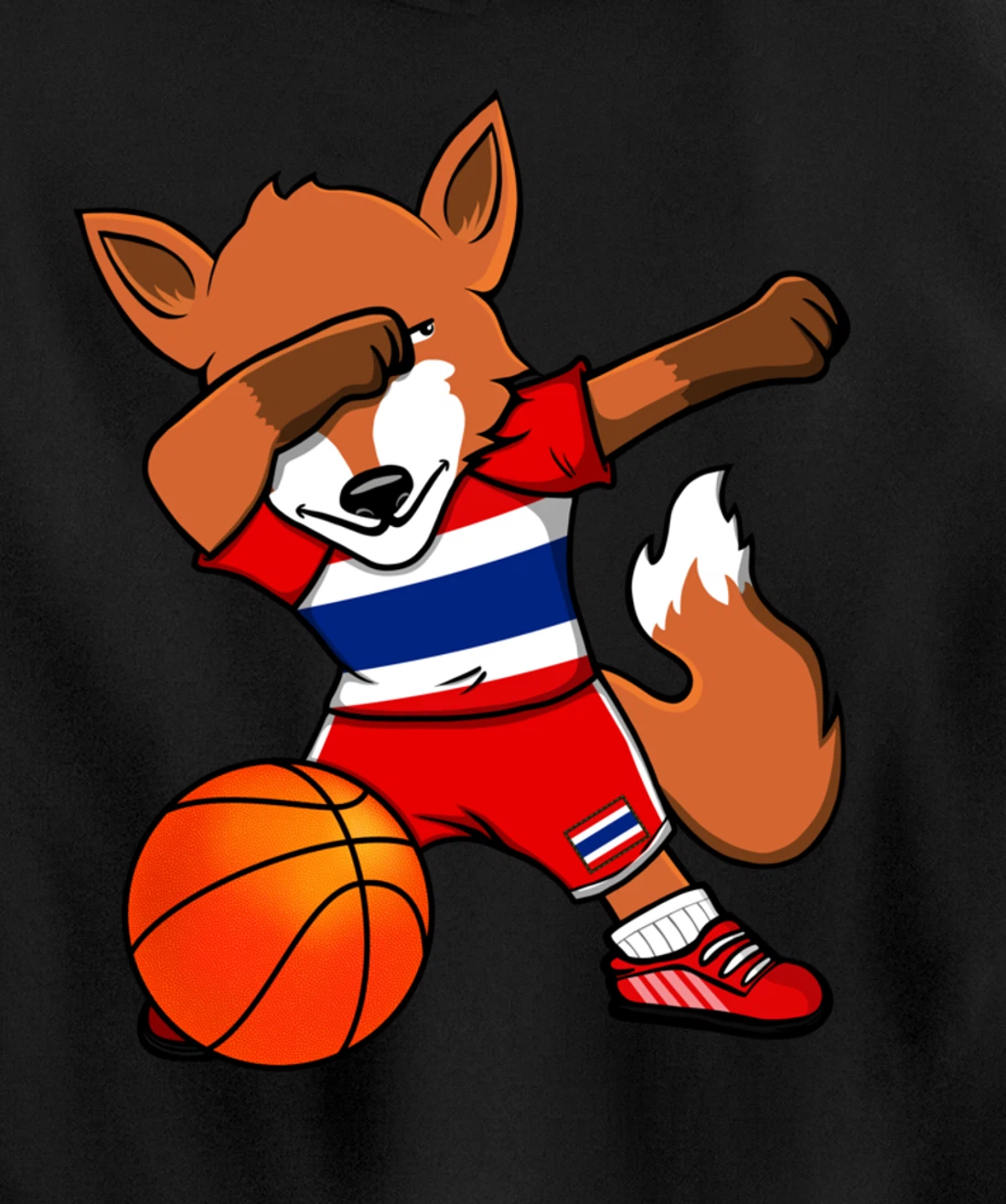 Dabbing Fox Thailand Basketball Fans Jersey Thai Flag Sport Pullover Hoodie