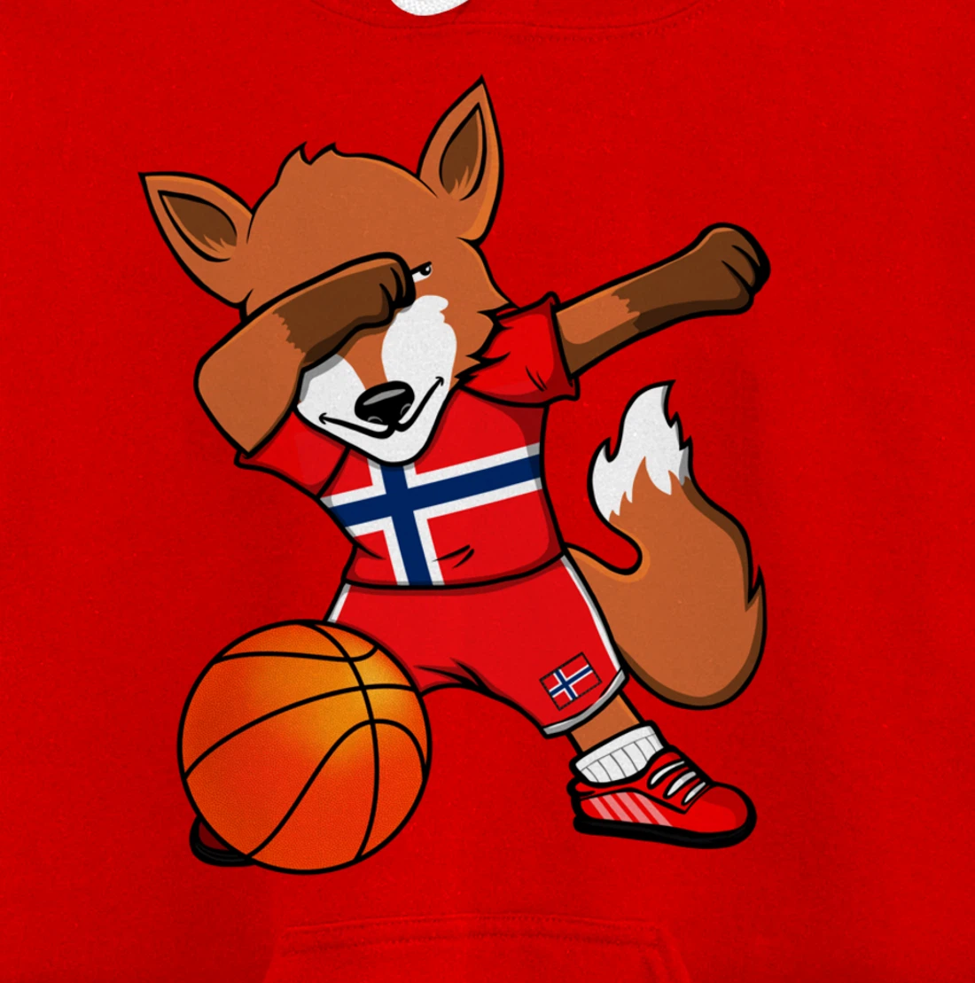 Dabbing Fox Norway Basketball Fans Jersey Norwegian Flag Pullover Hoodie