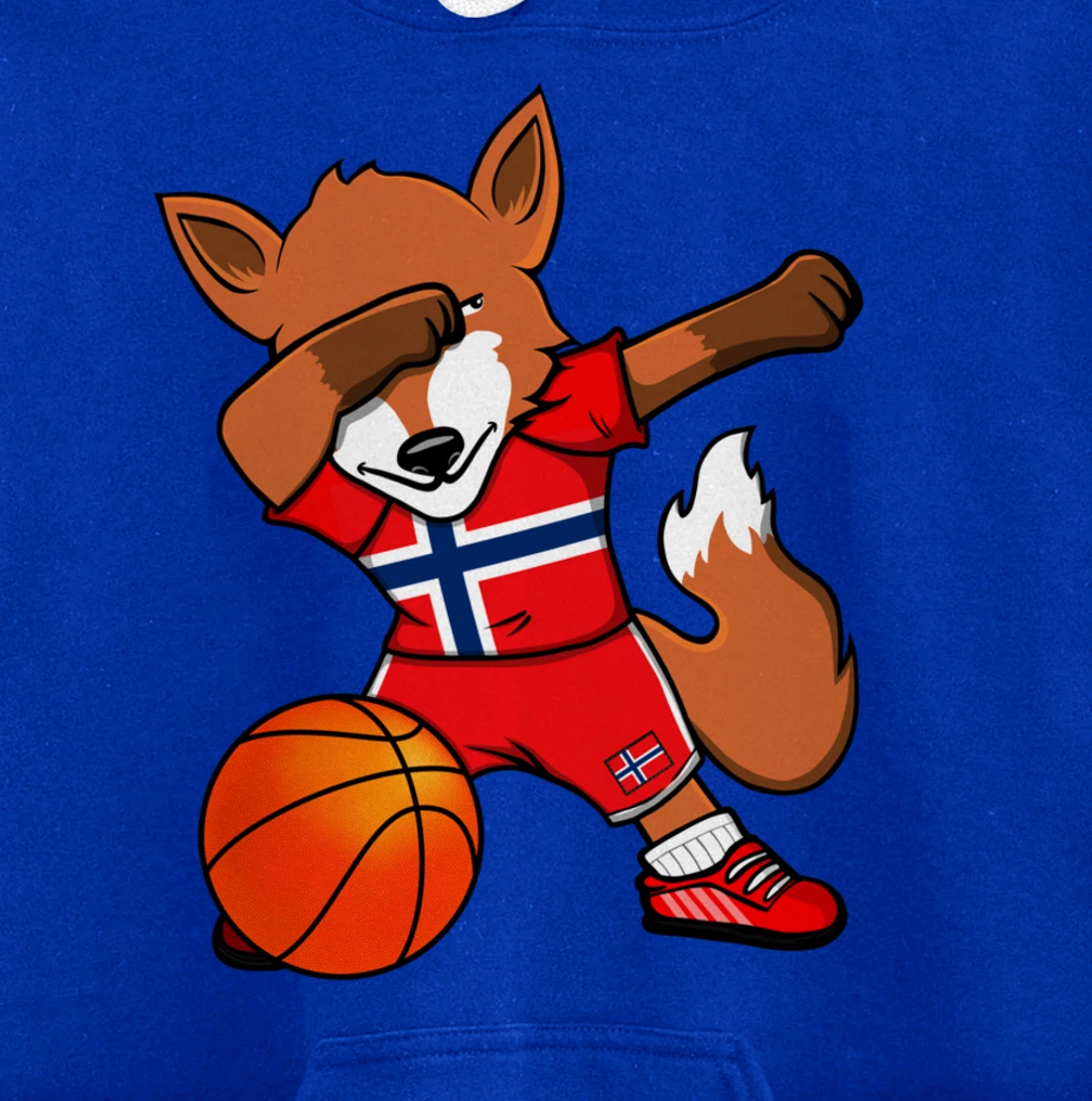 Dabbing Fox Norway Basketball Fans Jersey Norwegian Flag Pullover Hoodie