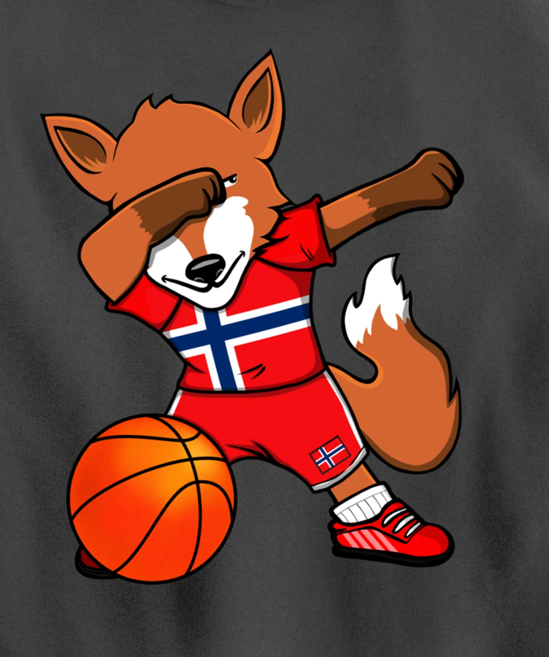Dabbing Fox Norway Basketball Fans Jersey Norwegian Flag Pullover Hoodie