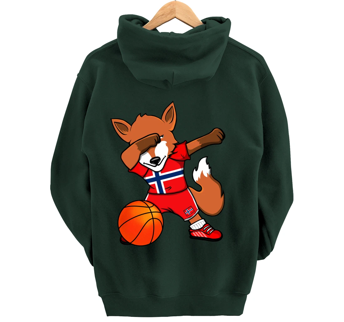 Dabbing Fox Norway Basketball Fans Jersey Norwegian Flag Pullover Hoodie