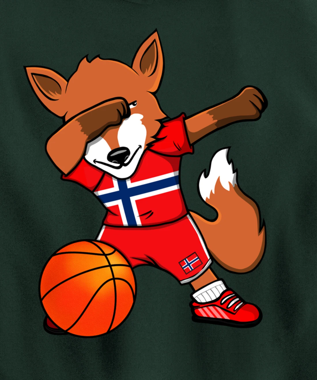 Dabbing Fox Norway Basketball Fans Jersey Norwegian Flag Pullover Hoodie