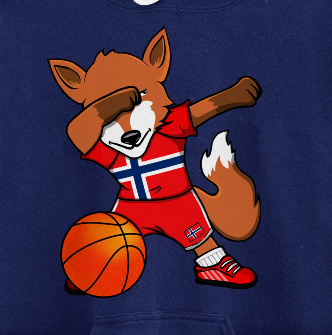 Dabbing Fox Norway Basketball Fans Jersey Norwegian Flag Pullover Hoodie