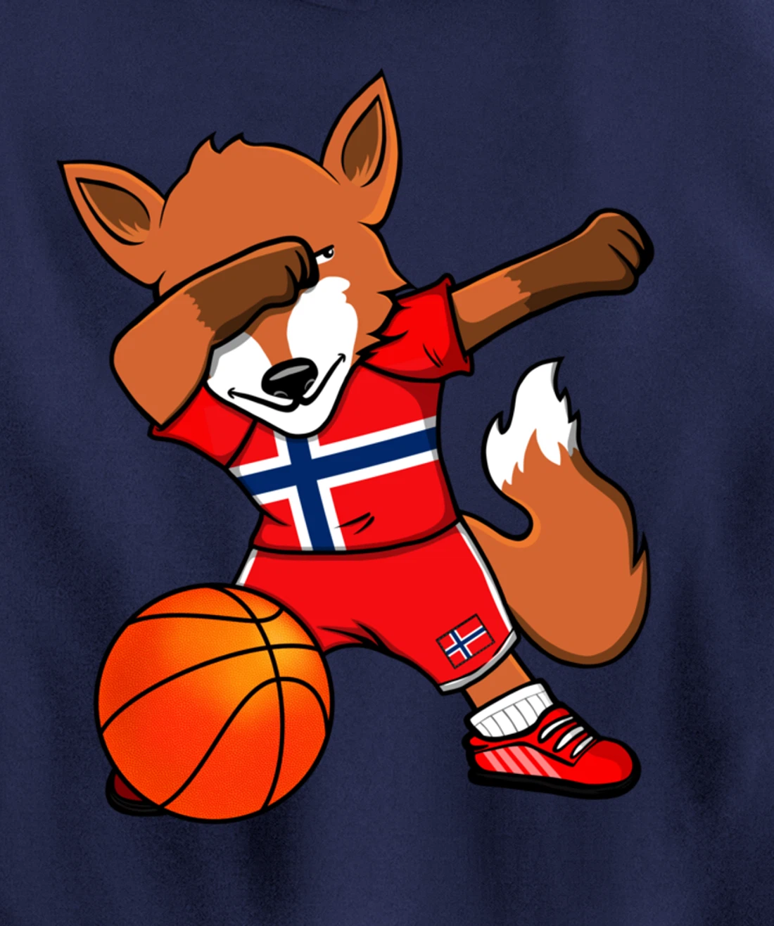 Dabbing Fox Norway Basketball Fans Jersey Norwegian Flag Pullover Hoodie