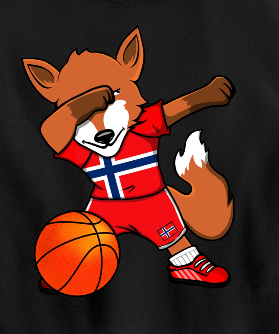Dabbing Fox Norway Basketball Fans Jersey Norwegian Flag Pullover Hoodie