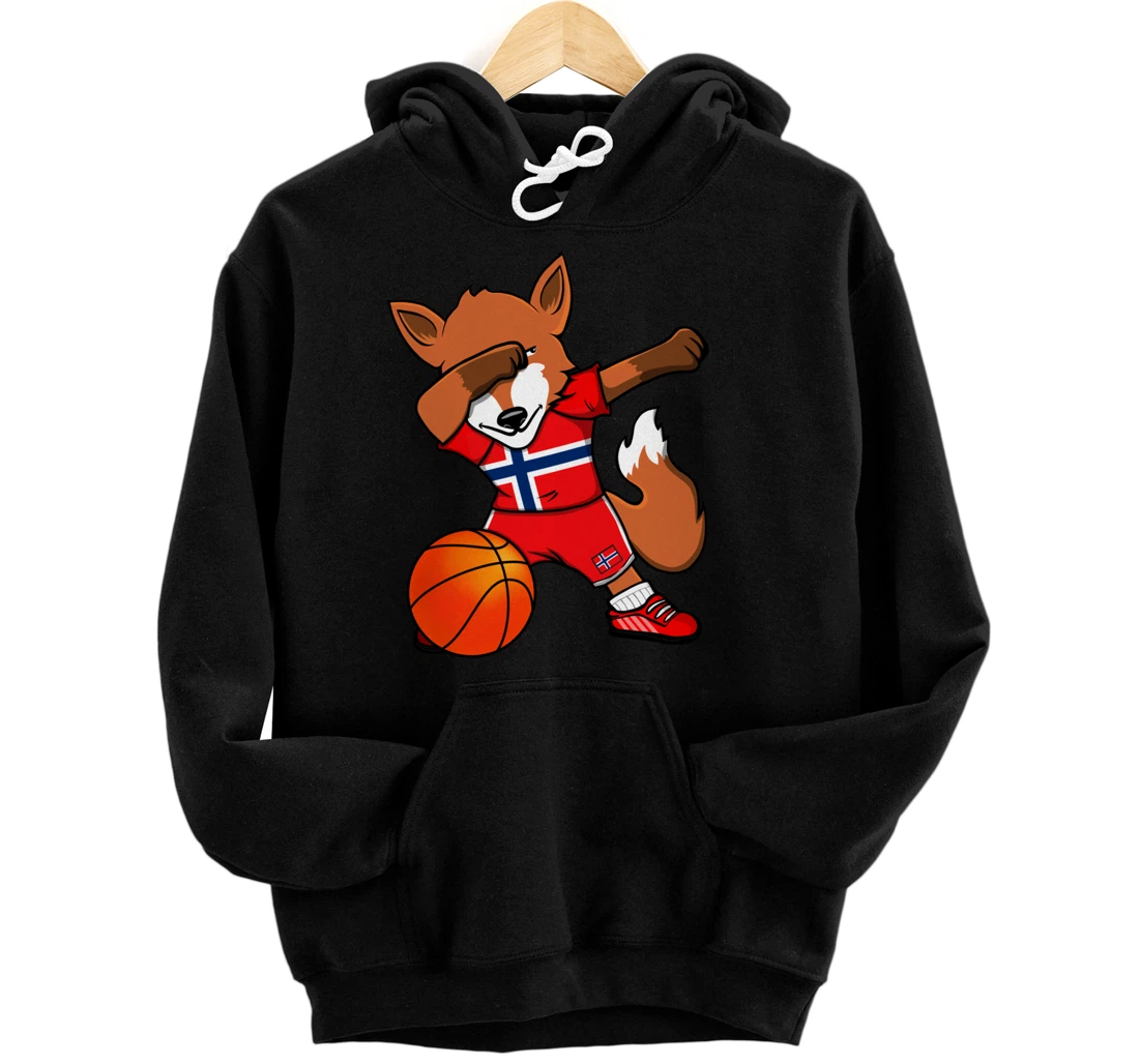 Dabbing Fox Norway Basketball Fans Jersey Norwegian Flag Pullover Hoodie