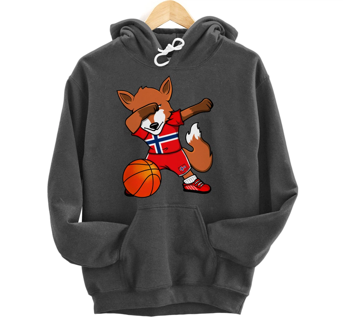 Dabbing Fox Norway Basketball Fans Jersey Norwegian Flag Pullover Hoodie