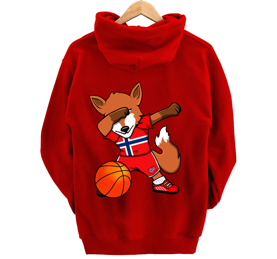 Dabbing Fox Norway Basketball Fans Jersey Norwegian Flag Pullover Hoodie