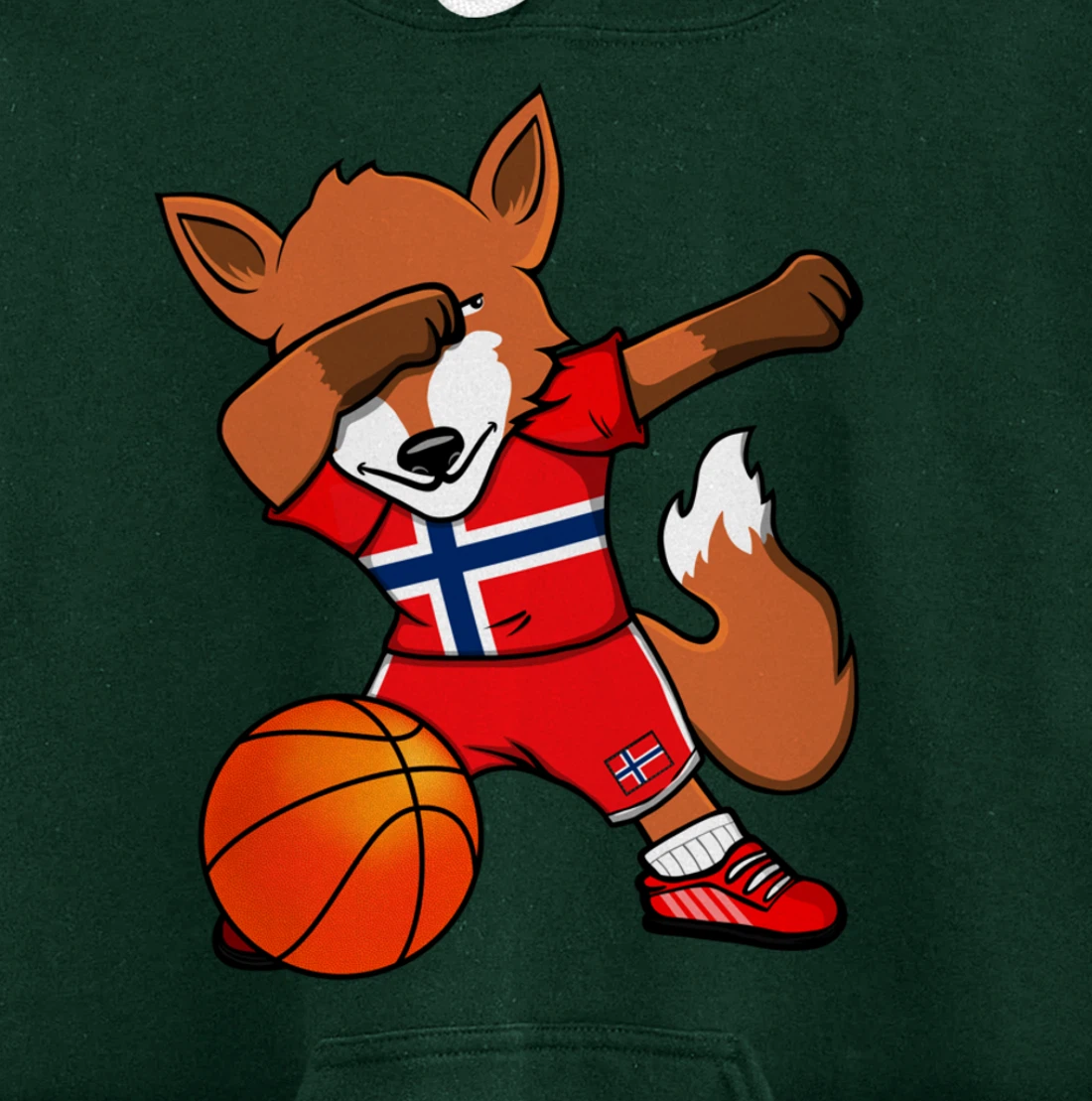 Dabbing Fox Norway Basketball Fans Jersey Norwegian Flag Pullover Hoodie
