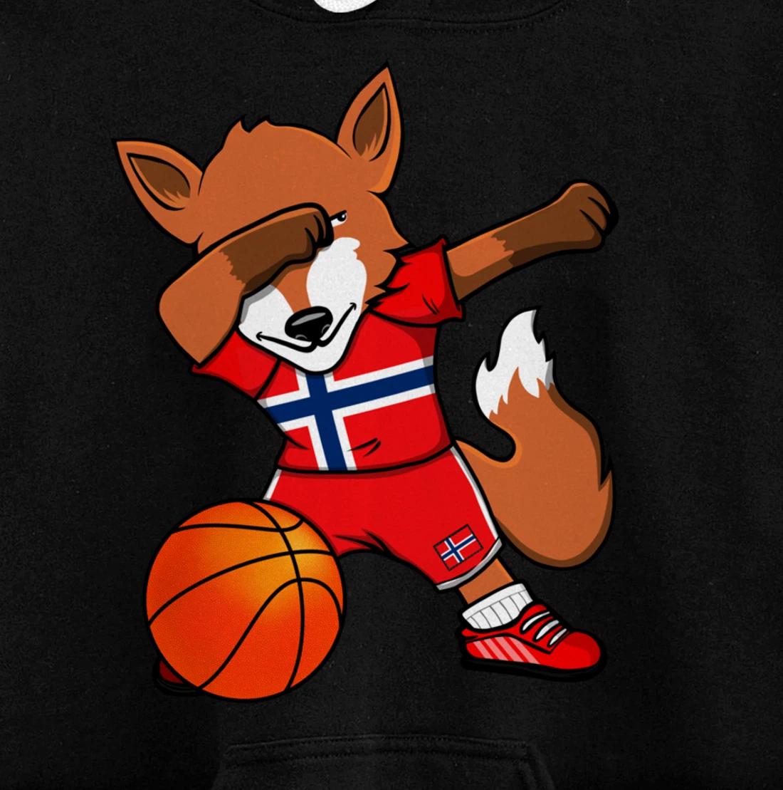 Dabbing Fox Norway Basketball Fans Jersey Norwegian Flag Pullover Hoodie