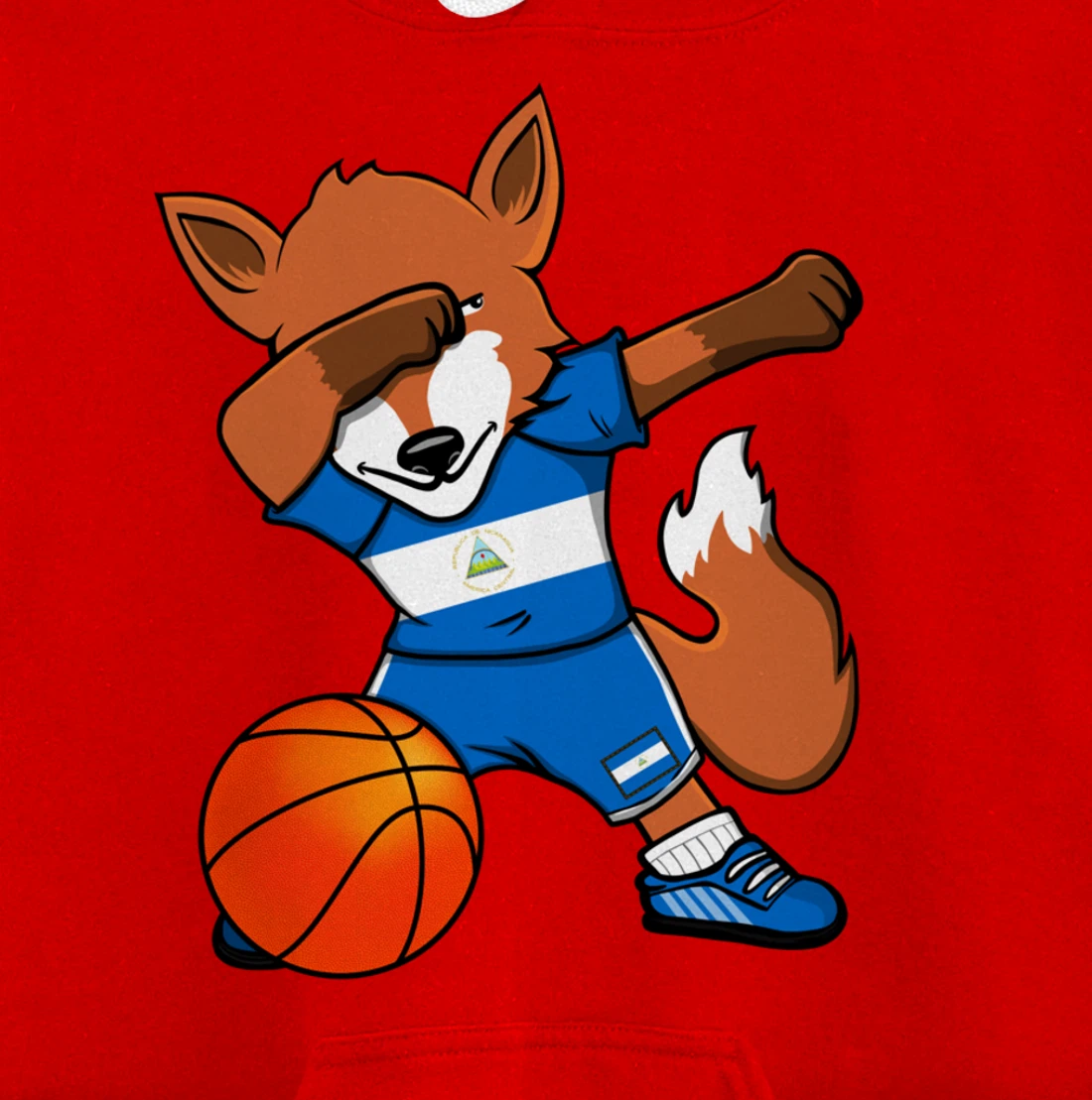 Dabbing Fox Nicaragua Basketball Fans Jersey Nicaraguan Flag Pullover Hoodie