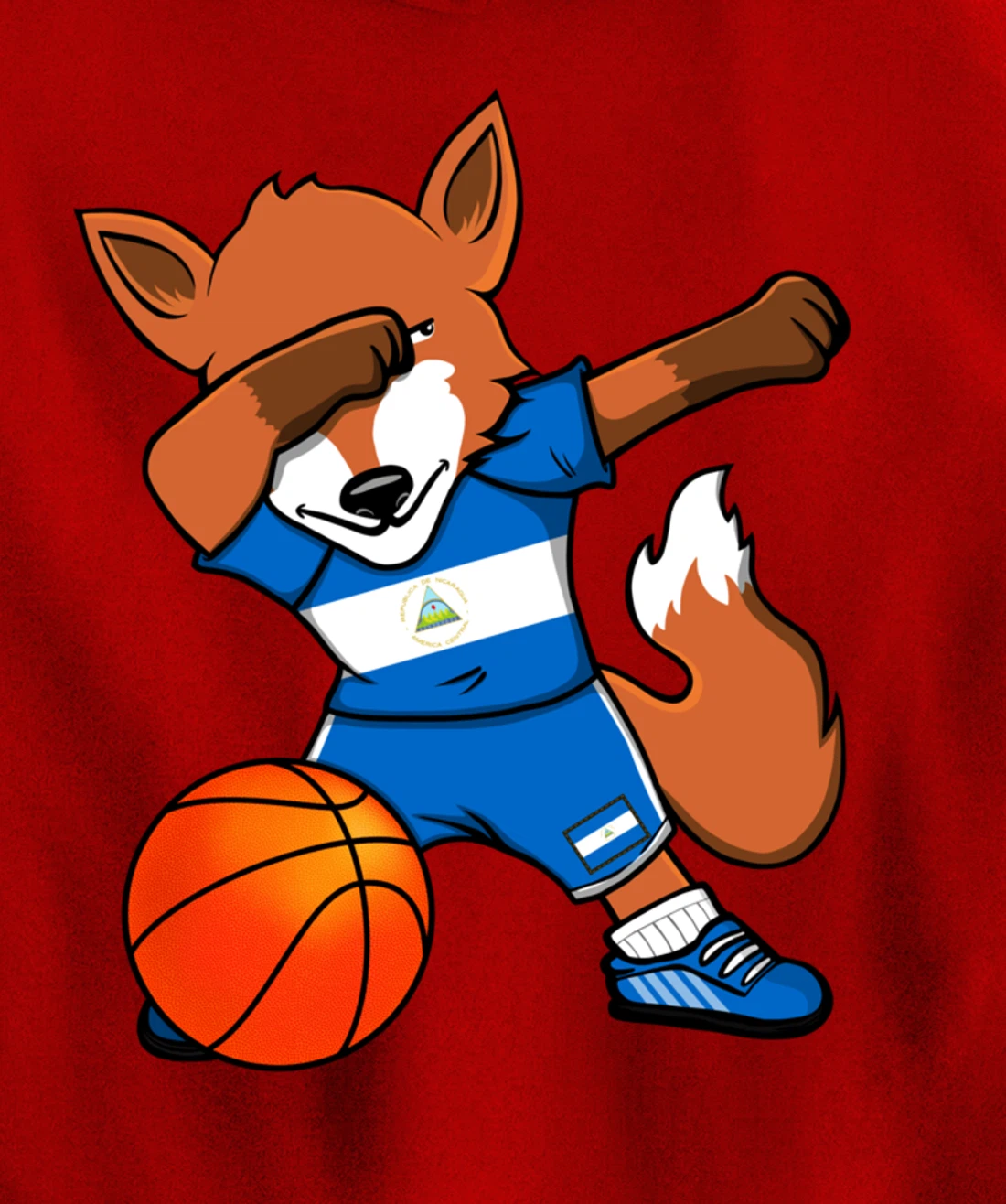 Dabbing Fox Nicaragua Basketball Fans Jersey Nicaraguan Flag Pullover Hoodie