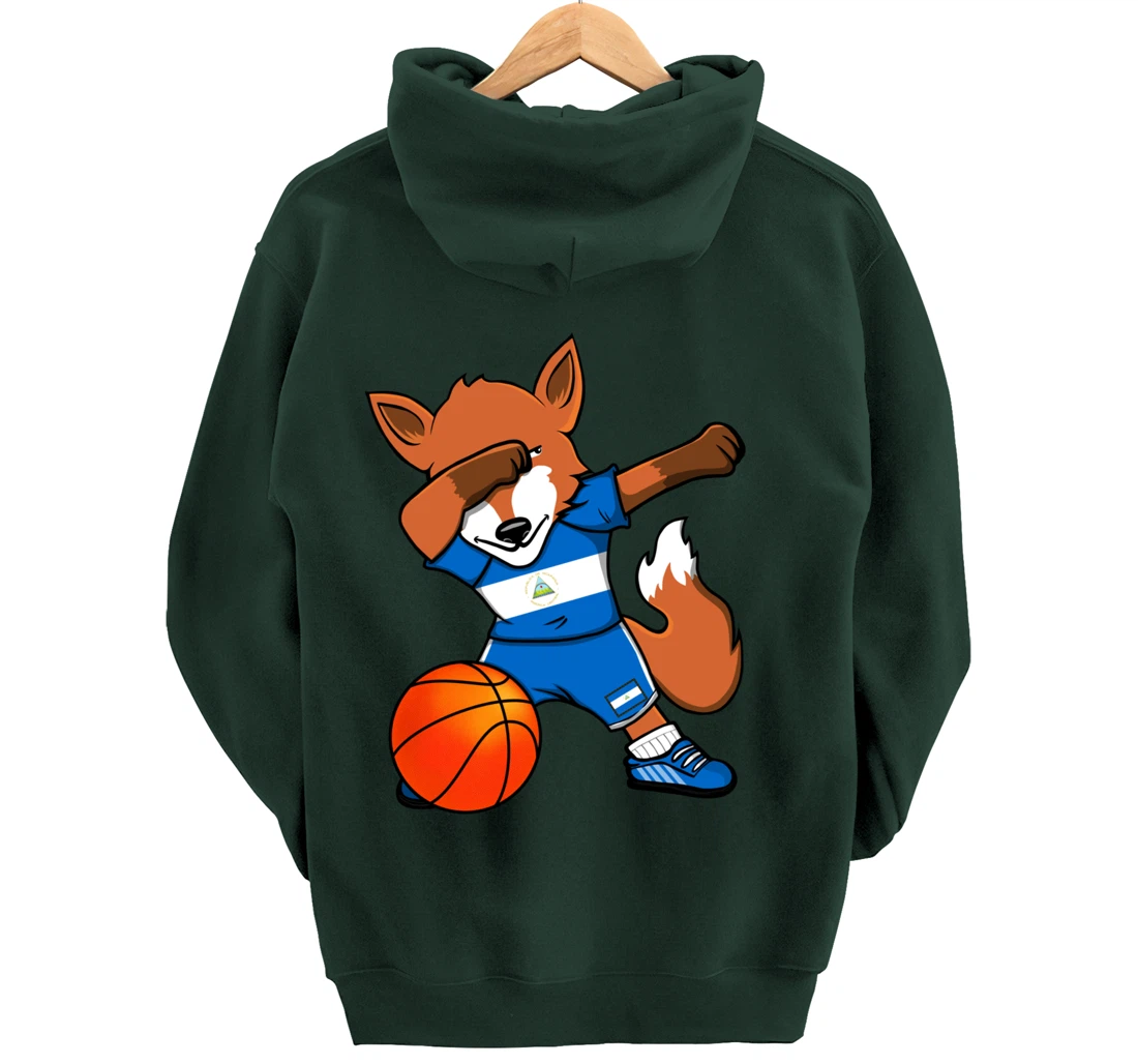 Dabbing Fox Nicaragua Basketball Fans Jersey Nicaraguan Flag Pullover Hoodie