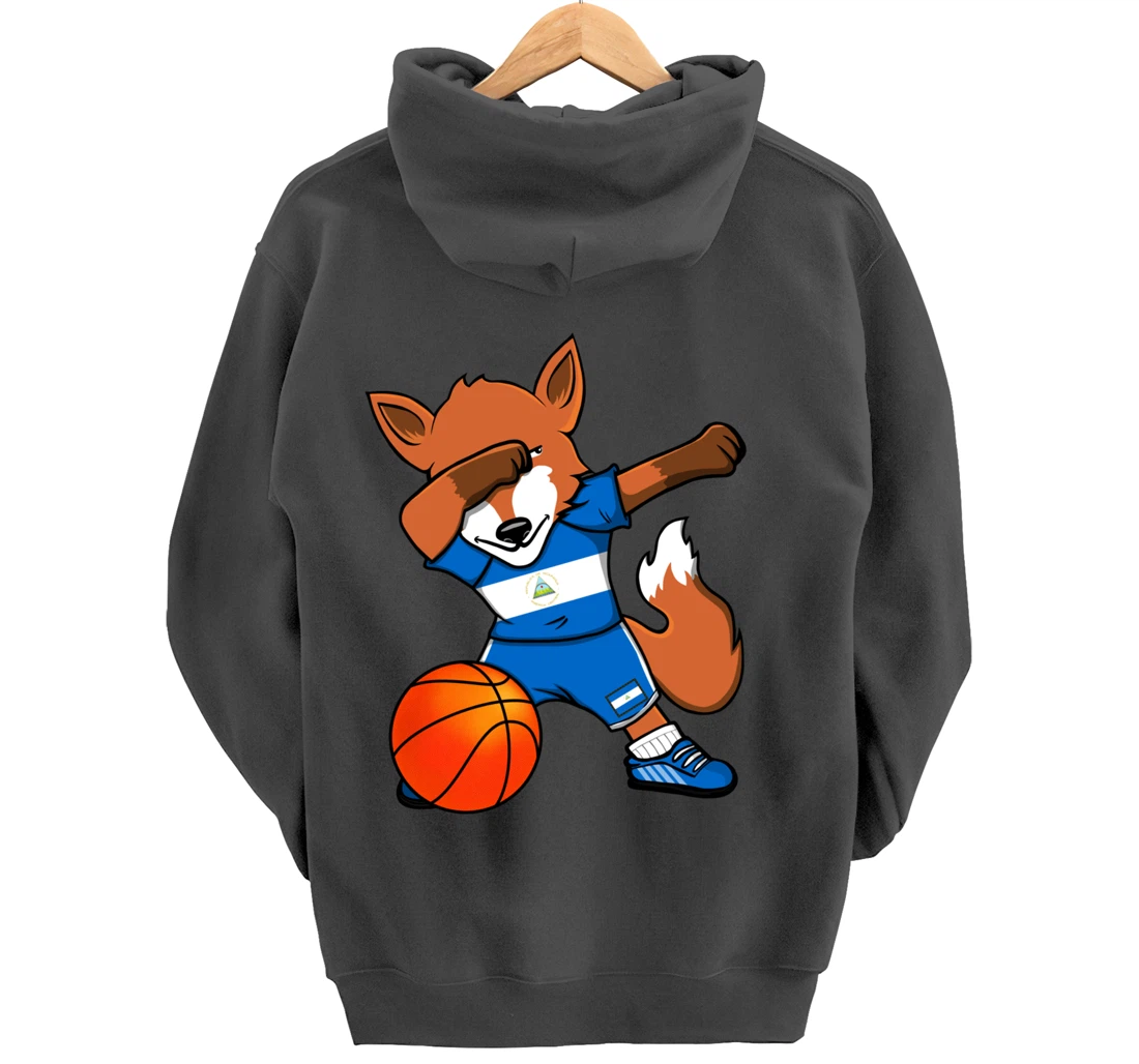 Dabbing Fox Nicaragua Basketball Fans Jersey Nicaraguan Flag Pullover Hoodie