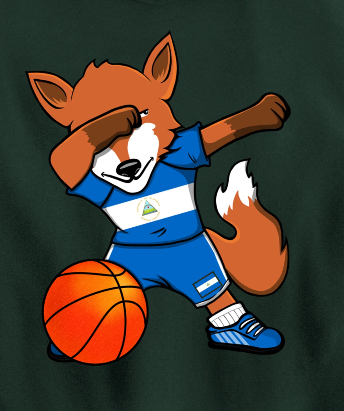 Dabbing Fox Nicaragua Basketball Fans Jersey Nicaraguan Flag Pullover Hoodie
