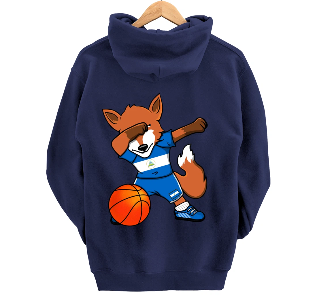 Dabbing Fox Nicaragua Basketball Fans Jersey Nicaraguan Flag Pullover Hoodie