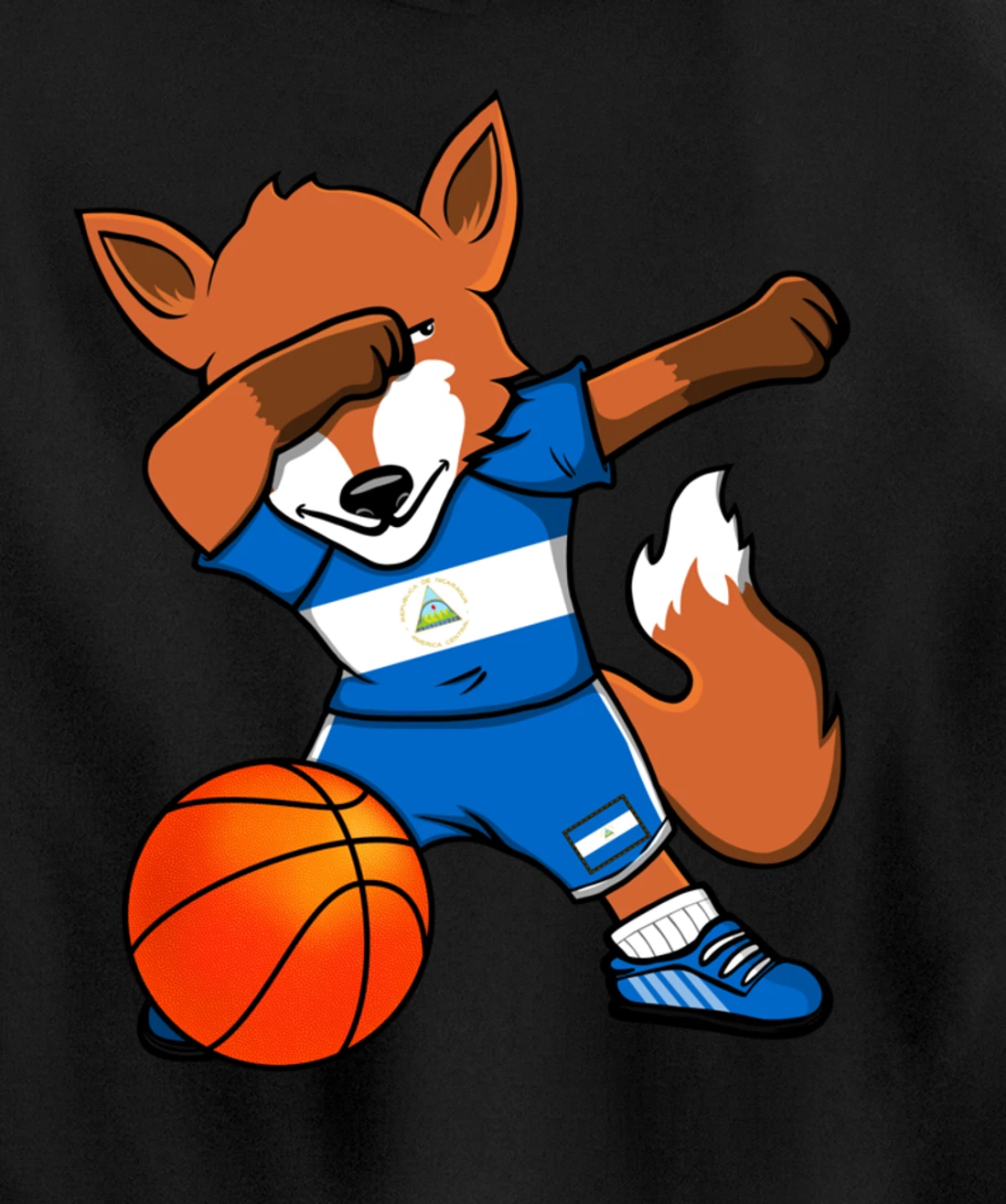 Dabbing Fox Nicaragua Basketball Fans Jersey Nicaraguan Flag Pullover Hoodie