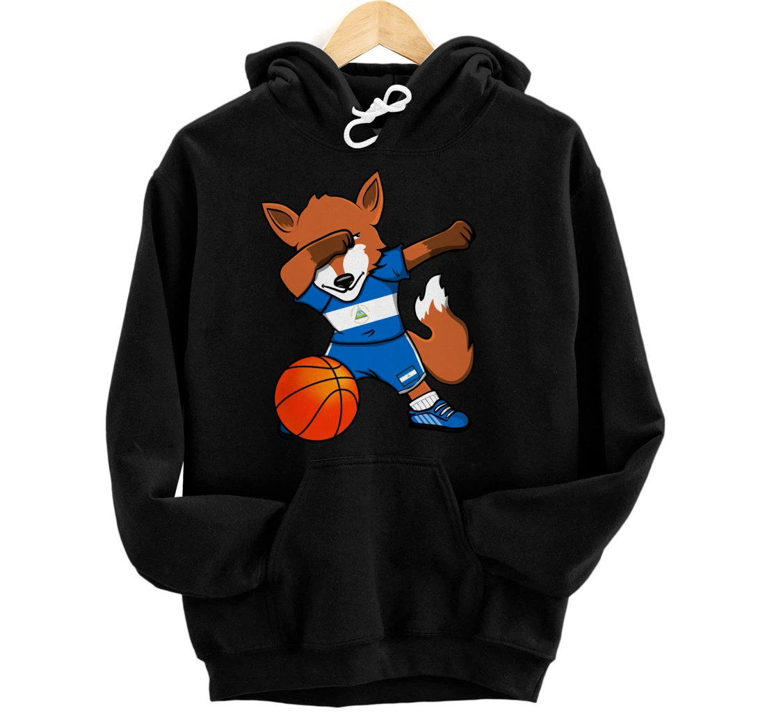 Dabbing Fox Nicaragua Basketball Fans Jersey Nicaraguan Flag Pullover Hoodie