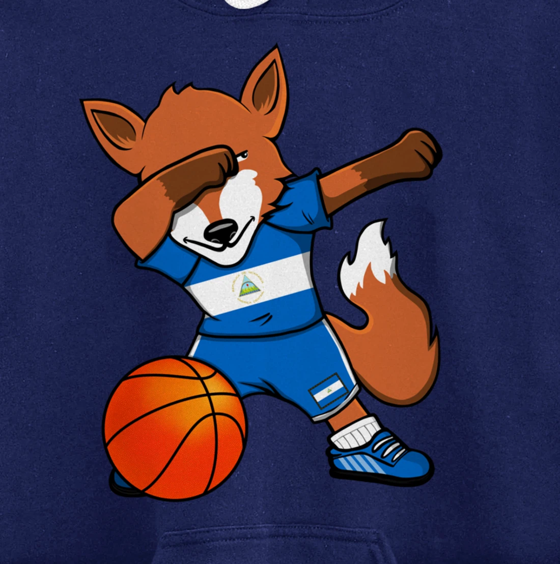 Dabbing Fox Nicaragua Basketball Fans Jersey Nicaraguan Flag Pullover Hoodie