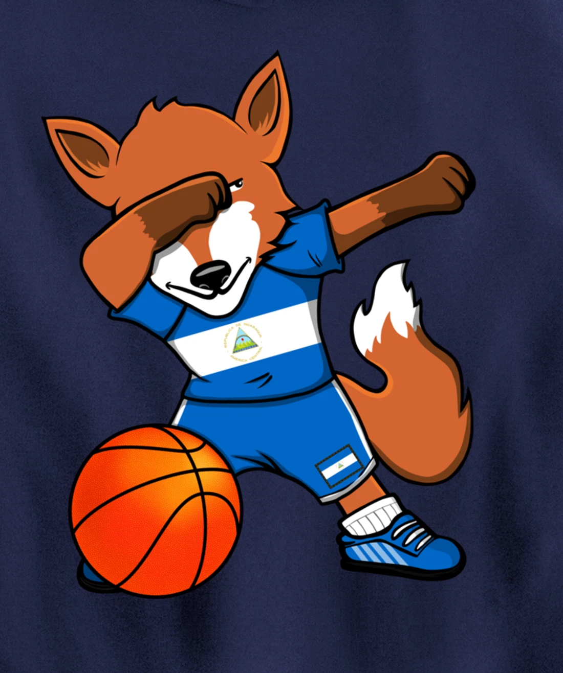Dabbing Fox Nicaragua Basketball Fans Jersey Nicaraguan Flag Pullover Hoodie