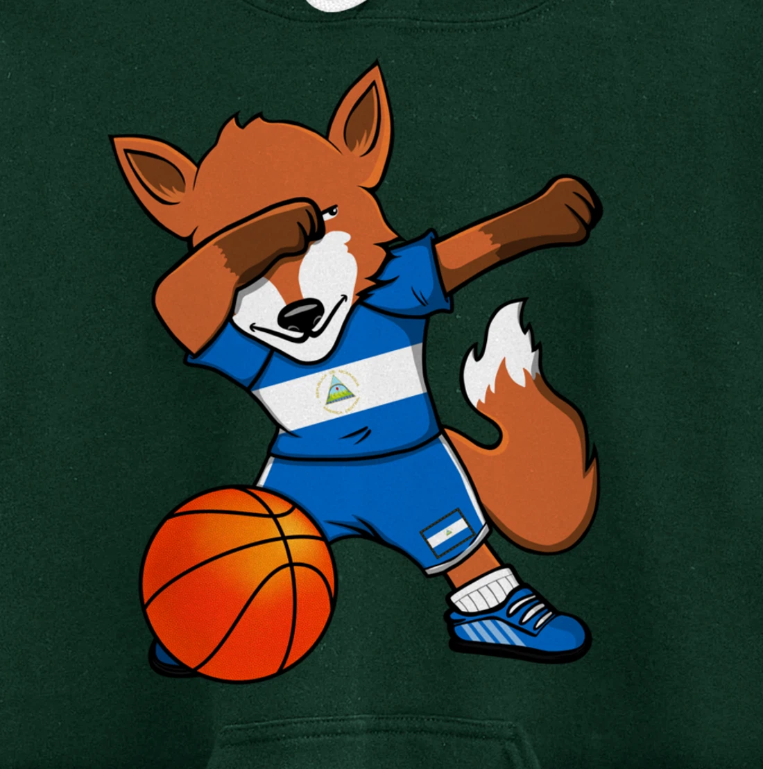 Dabbing Fox Nicaragua Basketball Fans Jersey Nicaraguan Flag Pullover Hoodie
