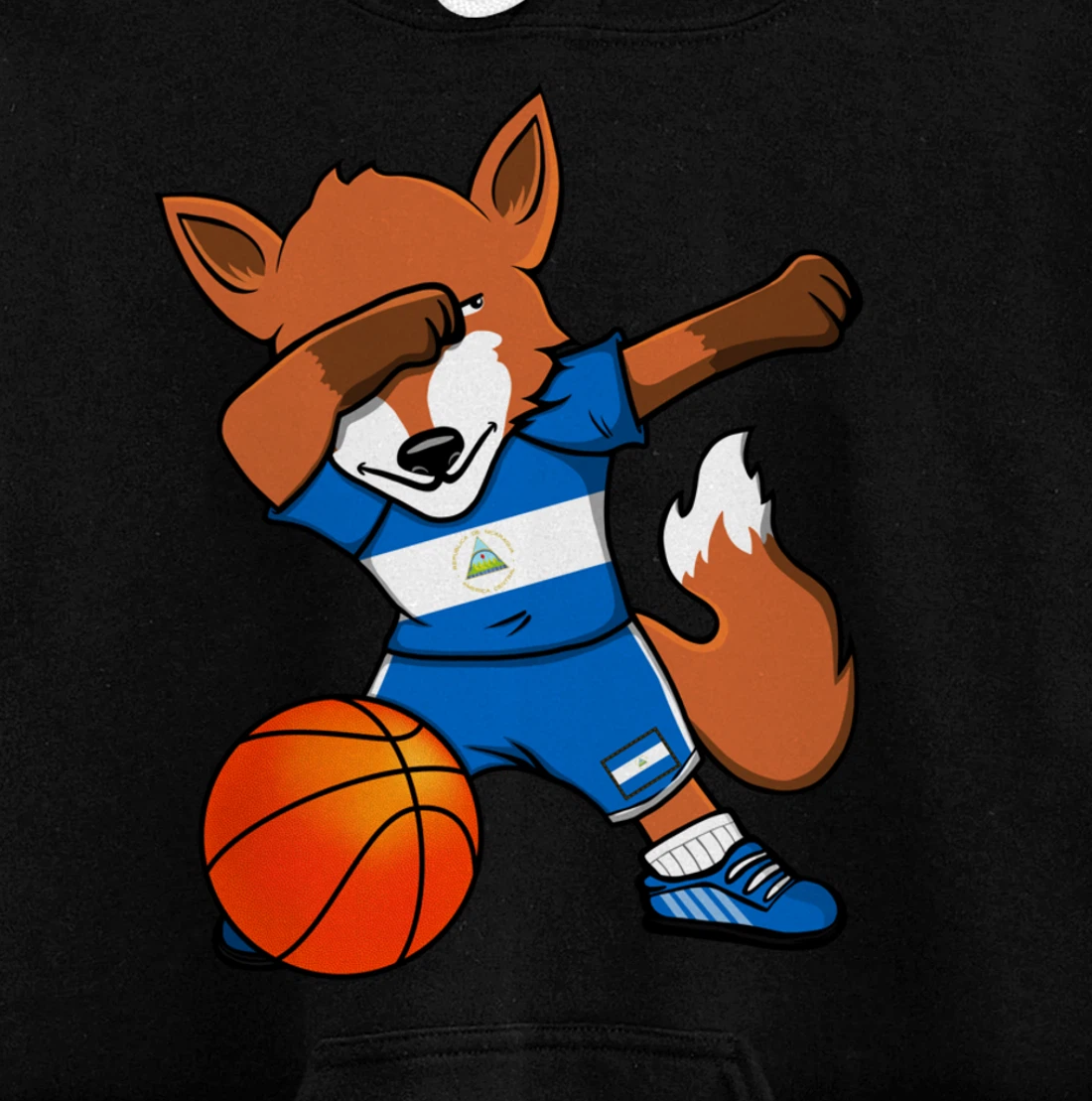 Dabbing Fox Nicaragua Basketball Fans Jersey Nicaraguan Flag Pullover Hoodie