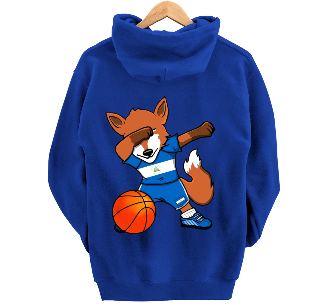 Dabbing Fox Nicaragua Basketball Fans Jersey Nicaraguan Flag Pullover Hoodie