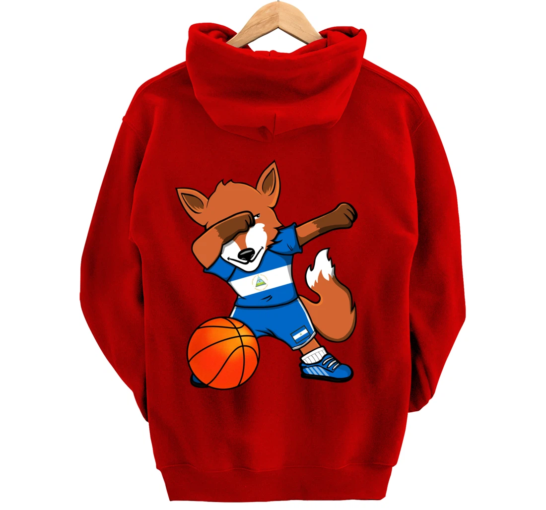 Dabbing Fox Nicaragua Basketball Fans Jersey Nicaraguan Flag Pullover Hoodie