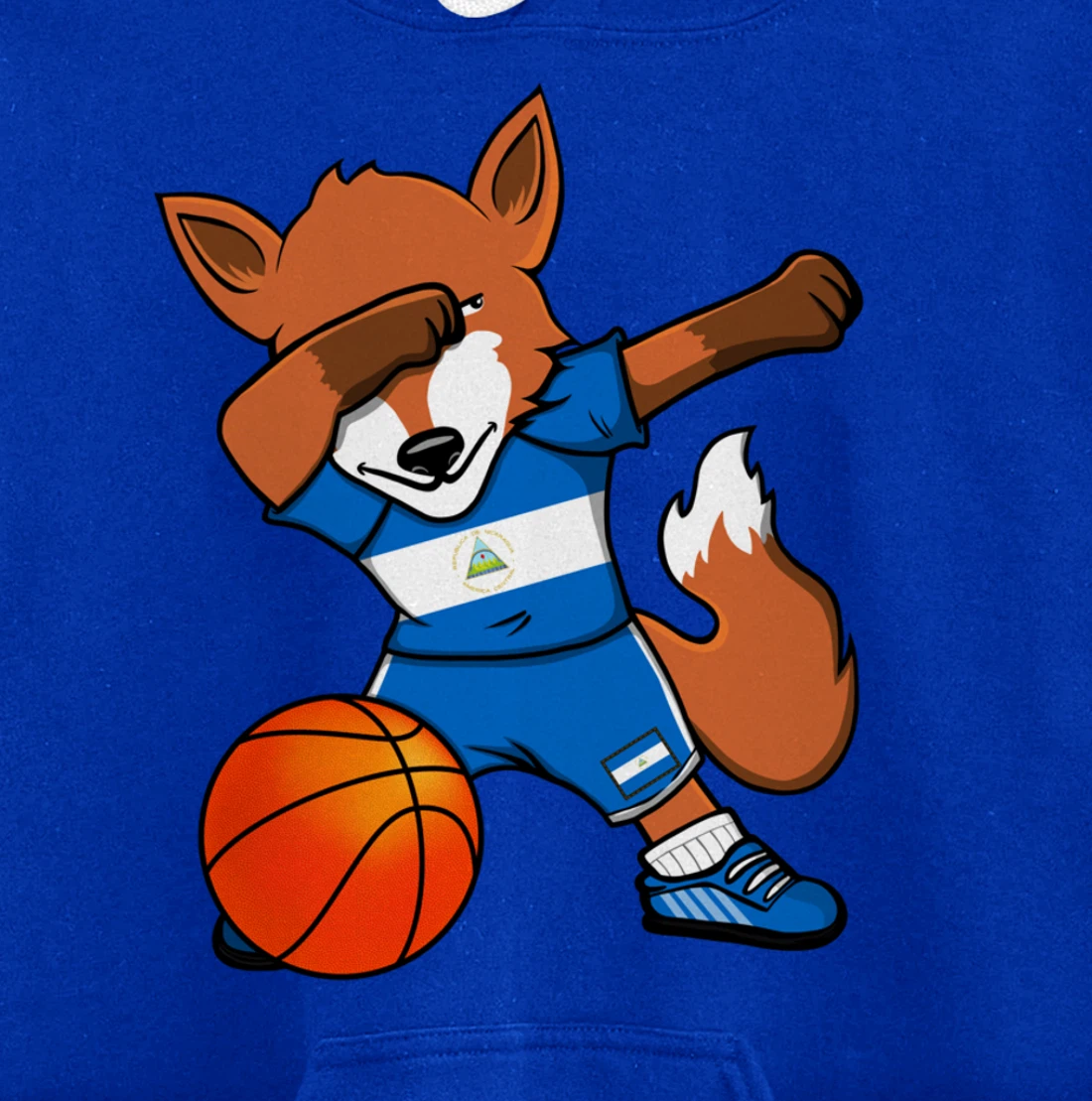 Dabbing Fox Nicaragua Basketball Fans Jersey Nicaraguan Flag Pullover Hoodie