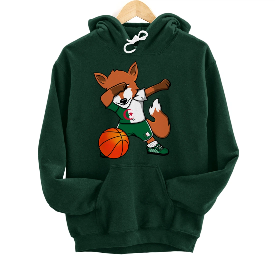 Dabbing Fox Algeria Basketball Fans Jersey Algerian Flag Pullover Hoodie