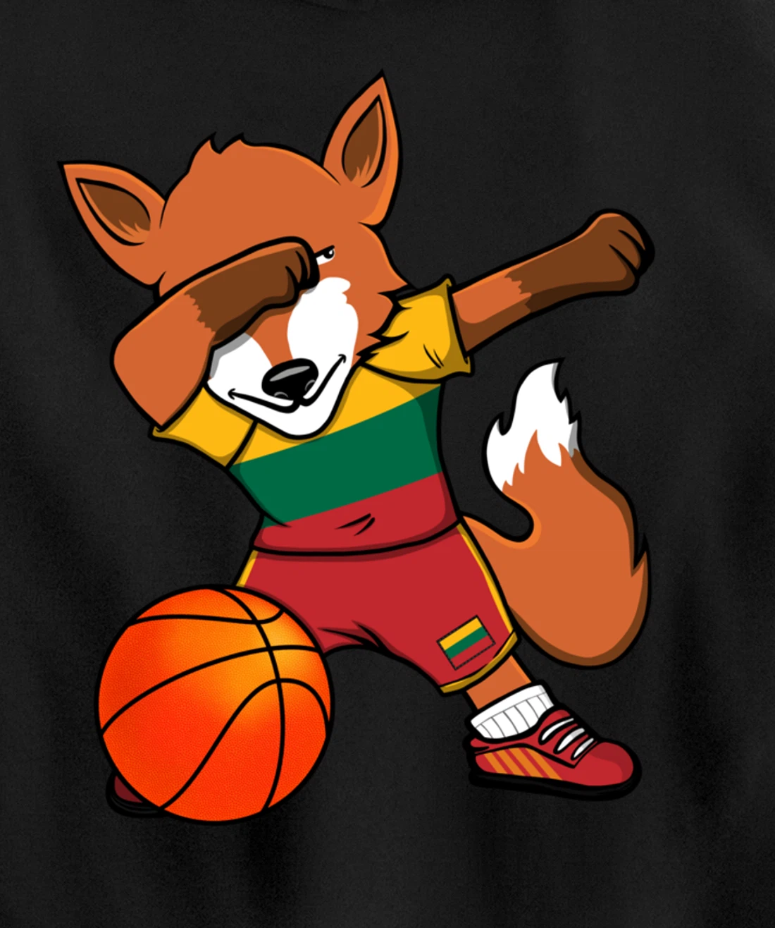 Dabbing Fox Lithuania Basketball Fans Jersey Lithuanian Flag Pullover Hoodie