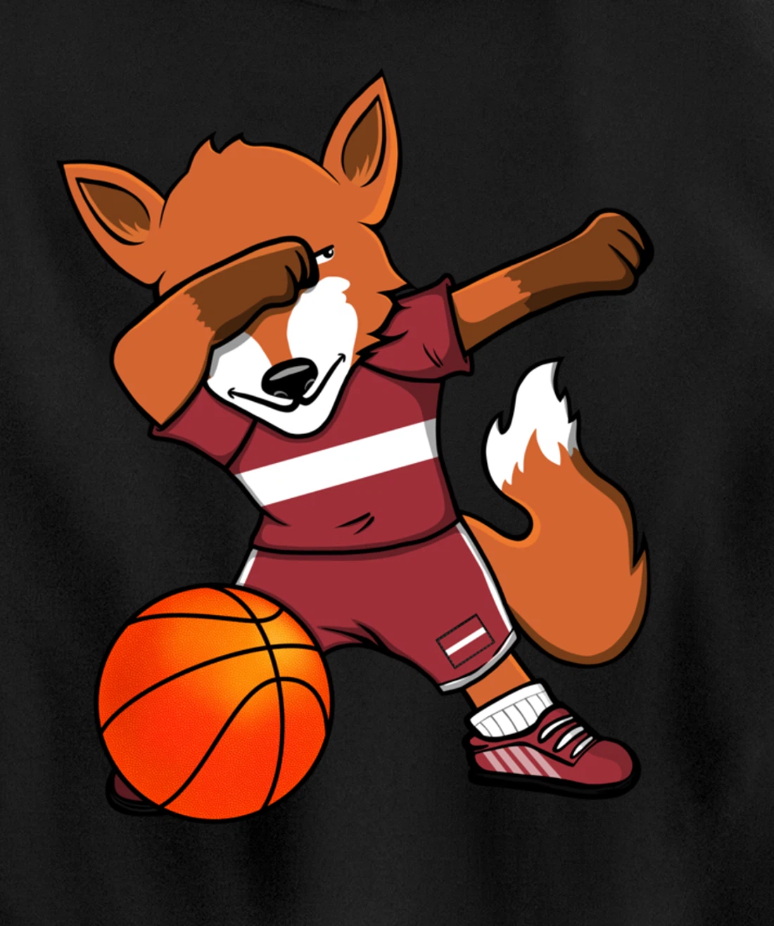 Dabbing Fox Latvia Basketball Fans Jersey Latvian Flag Sport Pullover Hoodie