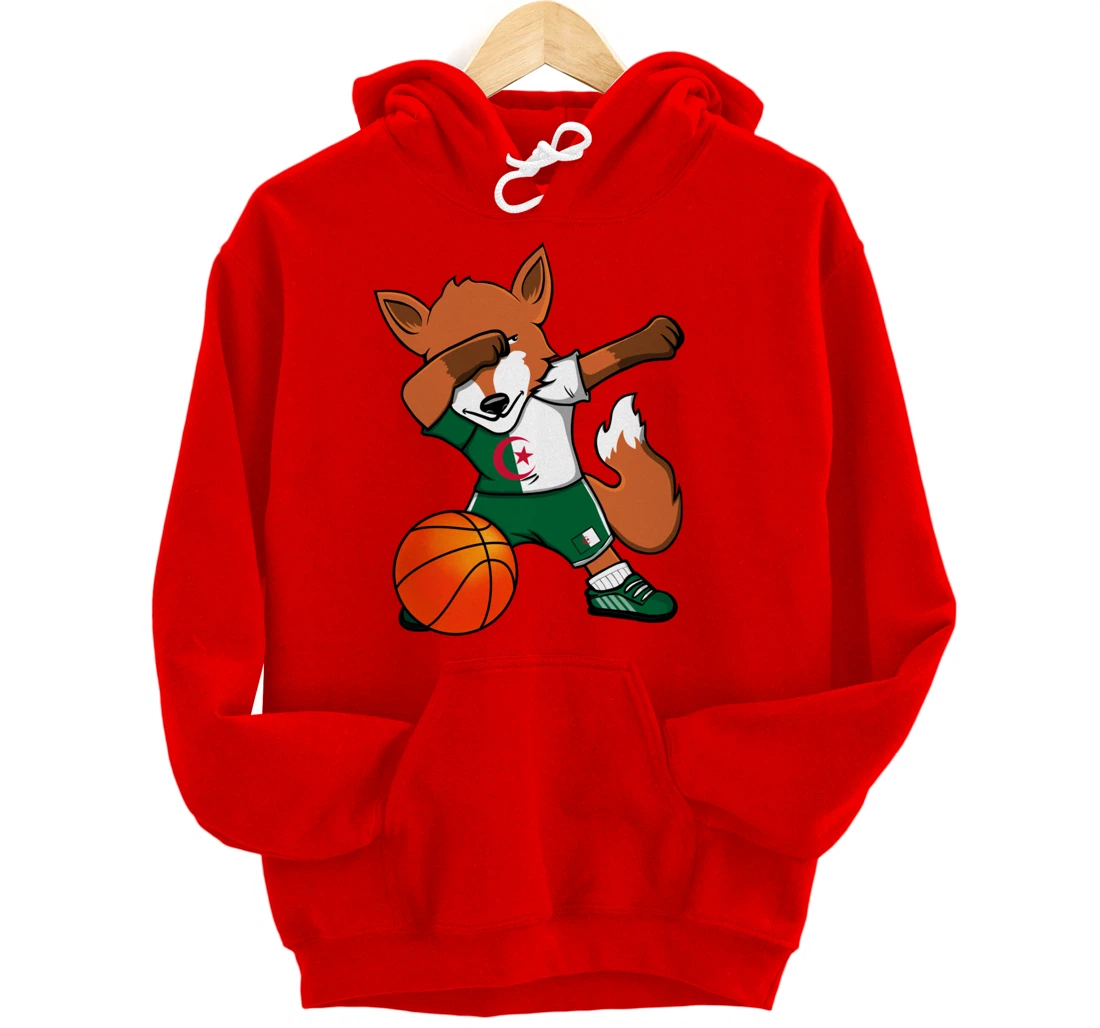 Dabbing Fox Algeria Basketball Fans Jersey Algerian Flag Pullover Hoodie