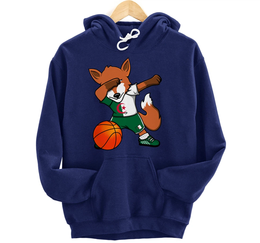Dabbing Fox Algeria Basketball Fans Jersey Algerian Flag Pullover Hoodie