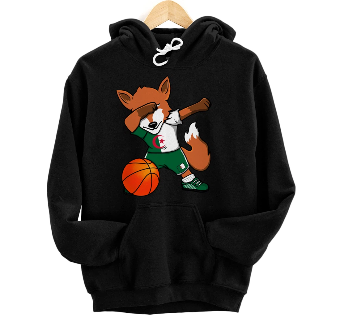 Dabbing Fox Algeria Basketball Fans Jersey Algerian Flag Pullover Hoodie