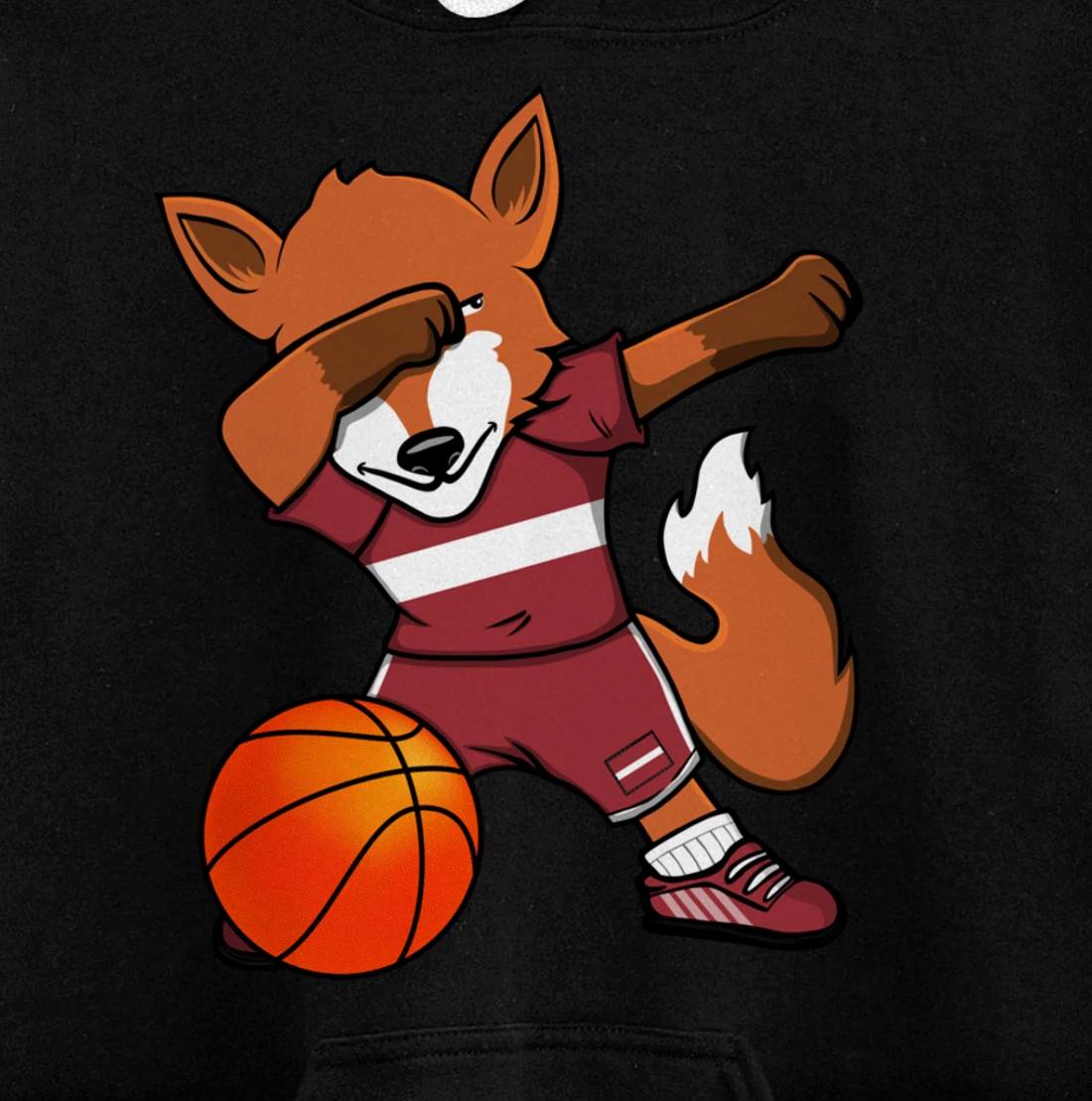 Dabbing Fox Latvia Basketball Fans Jersey Latvian Flag Sport Pullover Hoodie